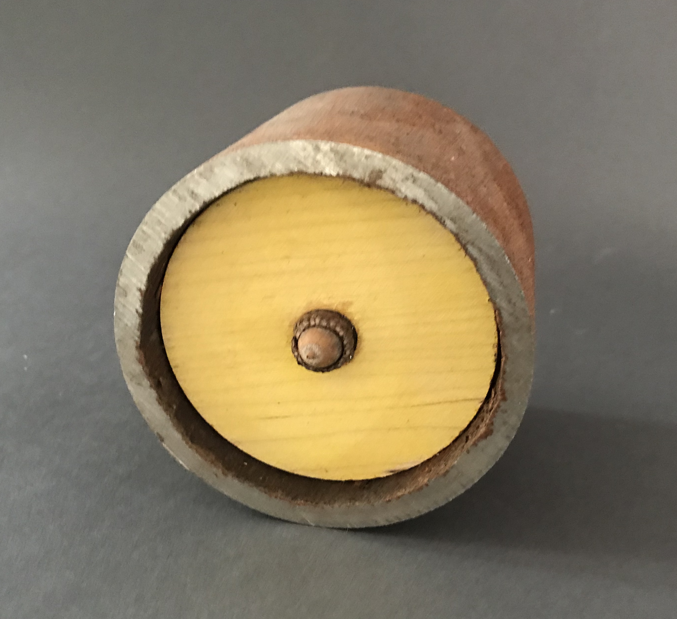 Acorn Pipeline 3.5x3.5x3.5 rusted steel pipe, dyed wood and acorns